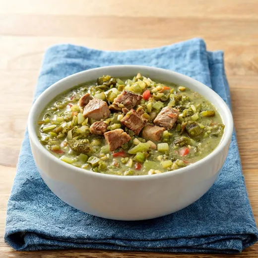 Pork and Green Chile Stew: 490 kcal, 42 g protein, grade A
