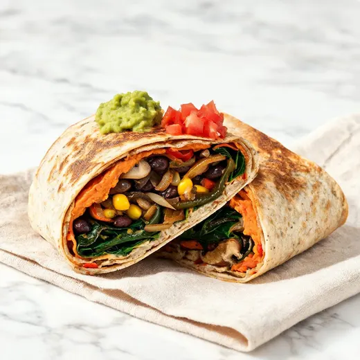 Black Bean and Hummus Wraps With Roasted Poblano: 543 kcal, 21 g protein, grade A