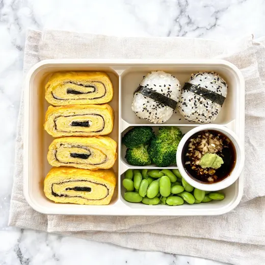 Tamagoyaki Bento Box: 730 kcal, 34 g protein, grade B