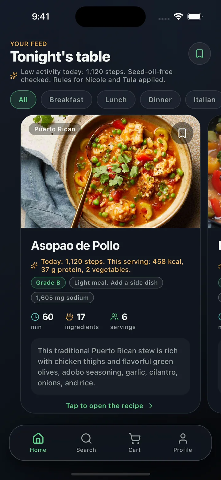 The Avocart feed on a quiet day: Asopao de Pollo, 458 kcal