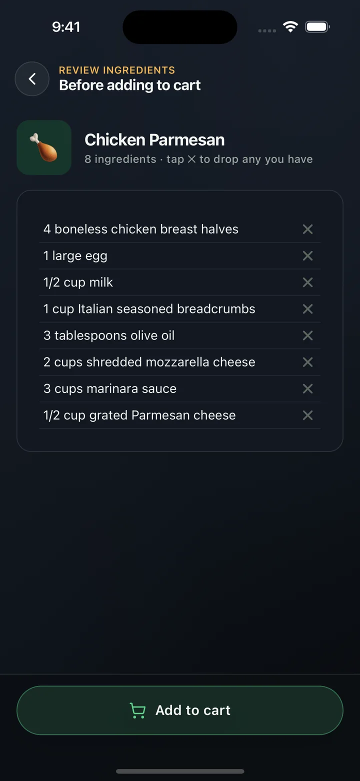 Review ingredients before adding to cart